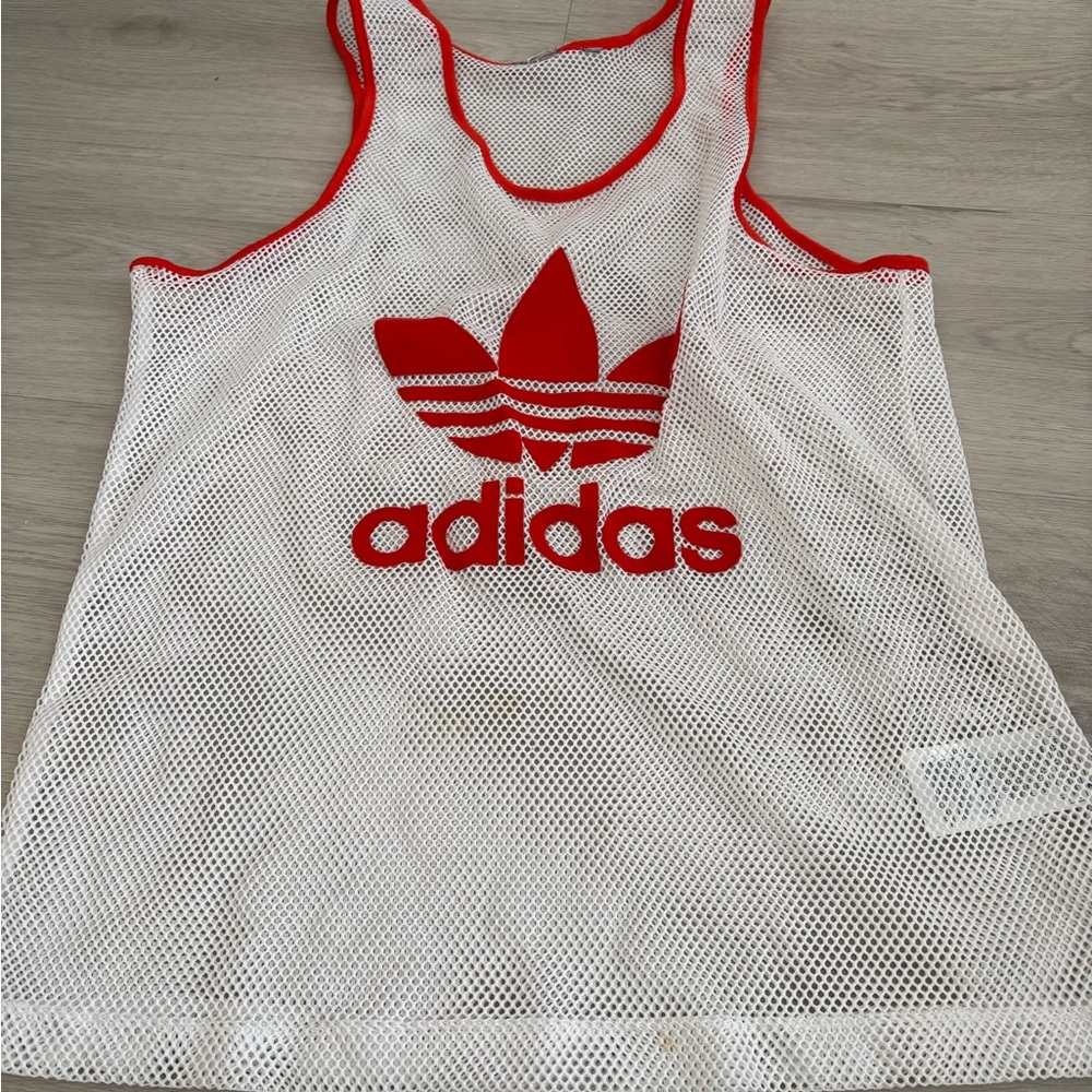 Adidas Red and White Mesh Tank Top